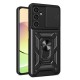 For Samsung Galaxy S23 FE Slide Lens Lid PC+TPU Phone Case Ring Kickstand Back Cover - Black Samsung Cases Mobile