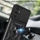 For Samsung Galaxy S23 FE Slide Lens Lid PC+TPU Phone Case Ring Kickstand Back Cover - Black Samsung Cases Mobile
