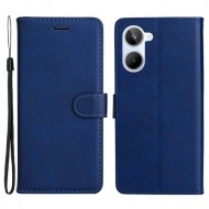 KT Leather Series-2 Wallet Phone Case for Realme 10 4G . Solid Color Stand Leather Phone Cover with Strap - Blue