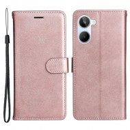 KT Leather Series-2 Wallet Phone Case for Realme 10 4G . Solid Color Stand Leather Phone Cover with Strap - Rose Gold