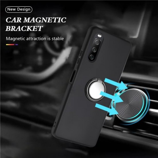 Soft TPU Back Cover for Sony Xperia 5 IV 5G Scratch Resistant Matte Phone Case with Ring Kickstand - Black Sony Cases Mobile