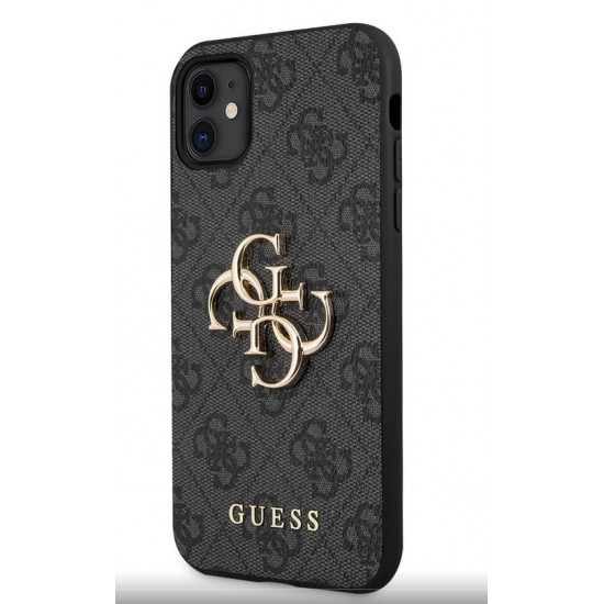 Guess Σκληρή Θήκη PU με Μεταλλική Διακόσμηση 4G για iPhone 11 - Σκούρο Γκρι Apple Θήκες Κινητών