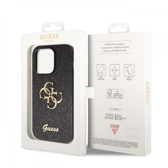 Guess Glitter 4G Big Metal Logo Case for iPhone 15 Pro Max - Black Apple Cases Mobile