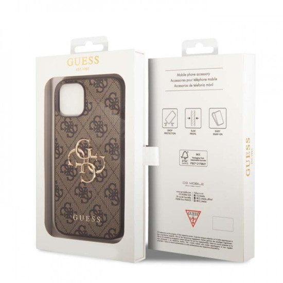 Guess 4G Big Metal Logo Case for iPhone 15 Pro - Brown Apple Cases Mobile