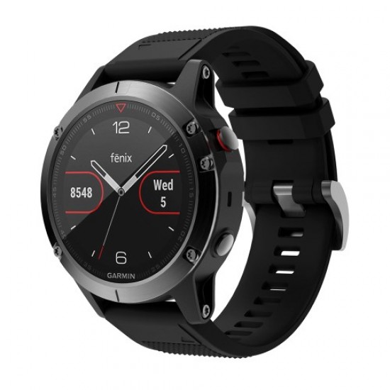 Silicone Watch Band for Garmin Fenix 5 Adjustable Smart Watch Strap with Black Triangle Buckle - Black Gadgets - Toys - Hobby