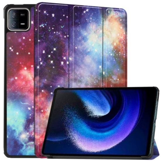 For Xiaomi Pad 6 / Pad 6 Pro PU Leather Trifold Stand Tablet Case Pattern Printing Auto Wake / Sleep Cover - Galaxy XIAOMI  Tablet Cases
