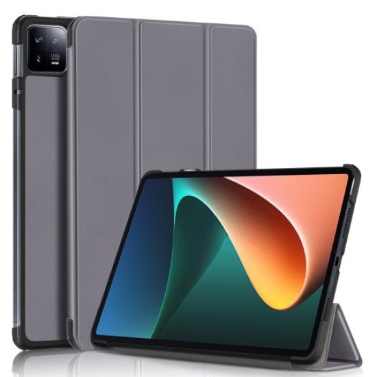 For Xiaomi Pad 6 Tri-fold Stand Tablet Case Magnetic Smart PU Leather Folio Cover - Grey XIAOMI  Tablet Cases
