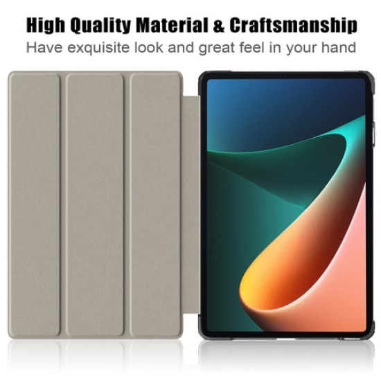 For Xiaomi Pad 6 Tri-fold Stand Tablet Case Magnetic Smart PU Leather Folio Cover - Grey XIAOMI  Tablet Cases