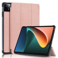 For Xiaomi Pad 6 Tri-fold Stand Tablet Case Magnetic Smart PU Leather Folio Cover - Rose Gold