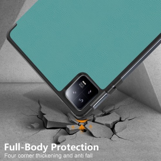 Θήκη Βιβλίο Tri--Fold με Βάση Στήριξης (Όψη Δέρματος) για Xiaomi Pad 6 / Pad 6 Pro - Πράσινο του Δάσους XIAOMI Θήκες Tablet