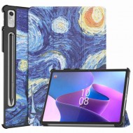 For Lenovo Tab P11 Pro Gen 2 Tri-Fold Stand Tablet Case Pattern Printing PU Leather Auto Wake / Sleep Cover with Pencil Holder - Starry Sky