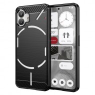 For Nothing Phone (2) Brushed Phone Case Carbon Fiber Texture TPU Back Cover - Black