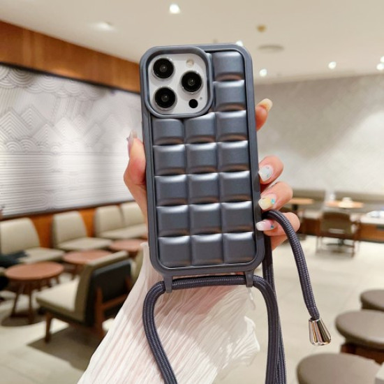 Θήκη Σιλικόνης TPU Rugged Ενισχυμένη με Κορδόνι Λαιμού για iPhone 15 Pro - Γκρι Apple Θήκες Κινητών