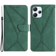 HT05 For Xiaomi Redmi 12 4G Phone Case Wallet Imprinted Line Skin-touch Flip Stand PU Leather+TPU Phone Cover - Green
