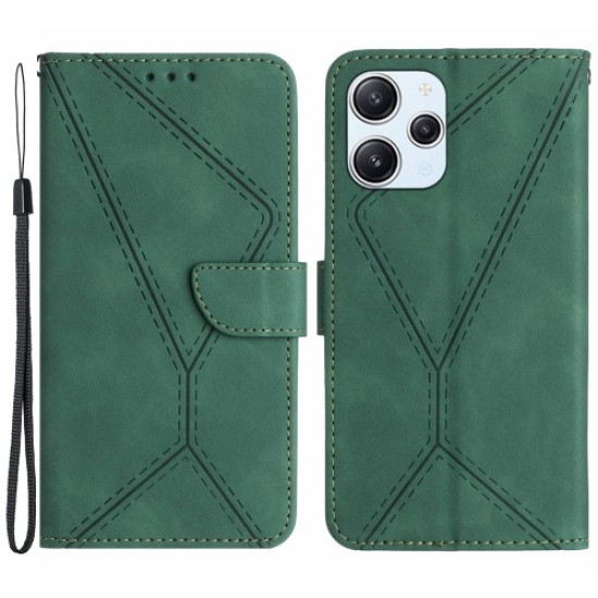 HT05 For Xiaomi Redmi 12 4G Phone Case Wallet Imprinted Line Skin-touch Flip Stand PU Leather+TPU Phone Cover - Green XIAOMI Cases Mobile