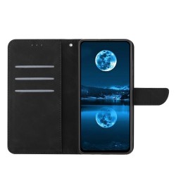 HT05 For Xiaomi Redmi 12 4G Phone Case Wallet Imprinted Line Skin-touch Flip Stand PU Leather+TPU Phone Cover - Black