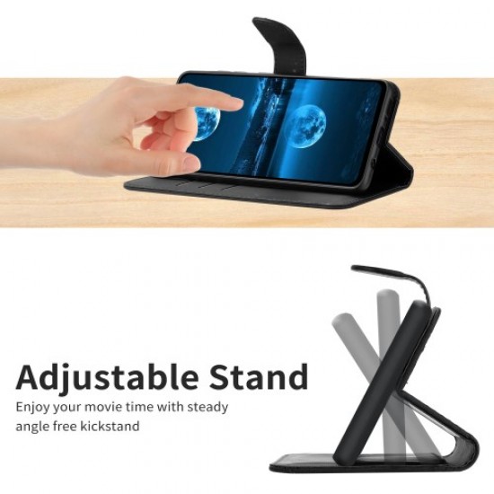 HT05 For Xiaomi Redmi 12 4G Phone Case Wallet Imprinted Line Skin-touch Flip Stand PU Leather+TPU Phone Cover - Black XIAOMI Cases Mobile