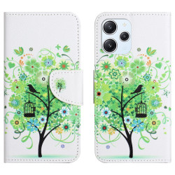 For Xiaomi Redmi 12 4G Cross Texture PU Leather Wallet Stand Case Pattern Printing Phone Cover - Green Tree