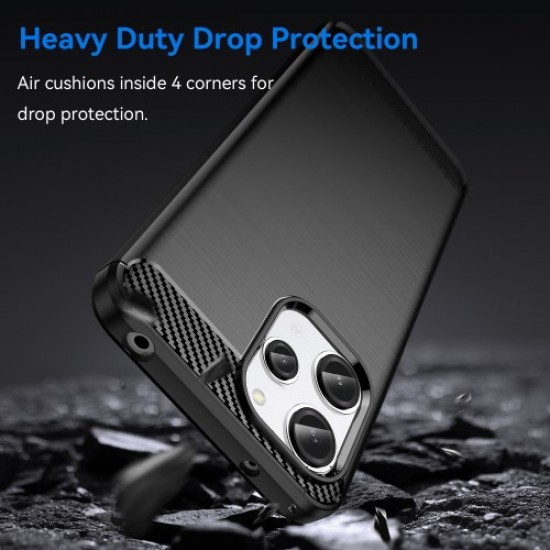 For Xiaomi Redmi 12 4G / 12 5G / Note 12R 5G / Poco M6 Pro 5G Carbon Fiber Texture Phone Case Soft TPU Brushed Phone Cover - Black XIAOMI Cases Mobile