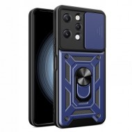 For Xiaomi Redmi 12 4G Rear Lens Protection Anti-drop Phone Case PC+TPU Cover with Kickstand - Blue