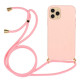 For iPhone 15 Pro Max Mobile Phone Case Biodegradable Wheat Straw+TPU Protection Cover with Lanyard - Pink Apple Cases Mobile
