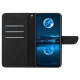 HT05 Leather Cover for iPhone 15 Pro Max Flip Stand Wallet Imprinted Line Skin-touch Phone Case - Black Apple Cases Mobile