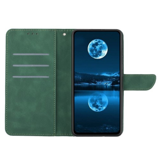 HT05 Θήκη Πορτοφόλι με Βάση Στήριξης (Όψη Δέρματος) με Γραμμώσεις για Honor 90 - Πράσινο Huawei Θήκες Κινητών
