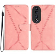 HT05 Stand Wallet Phone Cover for Honor 90 . Skin-touch PU Leather Imprinted Line Case - Pink