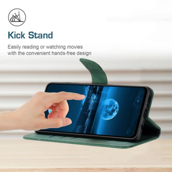 HT05 PU Leather Flip Cover for Xiaomi Poco F5 5G / Redmi Note 12 Turbo . Stand Wallet Imprinted Line Phone Case - Green XIAOMI Cases Mobile