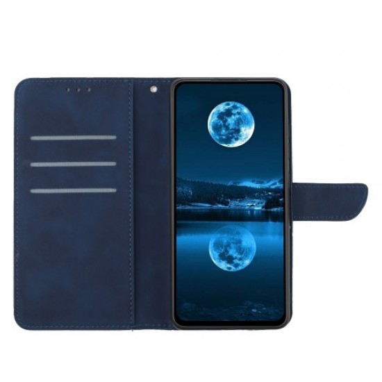 HT05 PU Leather Flip Cover for Xiaomi Poco F5 5G / Redmi Note 12 Turbo . Stand Wallet Imprinted Line Phone Case - Blue XIAOMI Cases Mobile