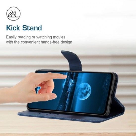 HT05 PU Leather Flip Cover for Xiaomi Poco F5 5G / Redmi Note 12 Turbo . Stand Wallet Imprinted Line Phone Case - Blue XIAOMI Cases Mobile