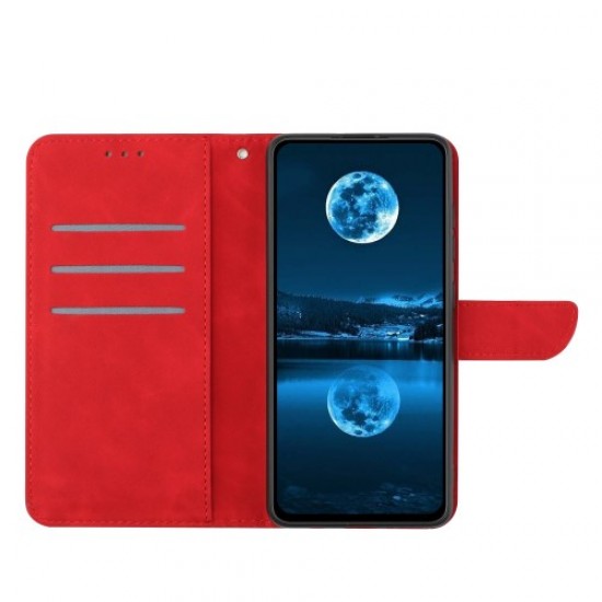 HT05 Phone Case for Xiaomi Redmi Note 12S 4G Wallet Stand Skin-touch Imprinted Line PU Leather Cover - Red XIAOMI Cases Mobile