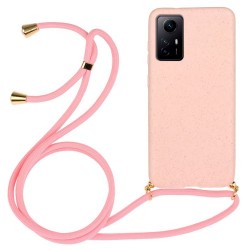 Eco-friendly Phone Case for Xiaomi Redmi Note 12S 4G . Biodegradable Wheat Straw+TPU Cover with Lanyard - Pink