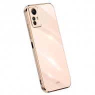 XINLI Anti-drop Phone Case for Xiaomi Redmi Note 12S 4G Electroplated Gold Edge TPU Cover - Pink