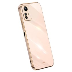 XINLI Anti-drop Phone Case for Xiaomi Redmi Note 12S 4G Electroplated Gold Edge TPU Cover - Pink