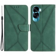HT05 For Honor 90 Lite 5G / X50i 5G Wallet Leather Phone Case Skin-touch Imprinted Line Stand Cover - Green