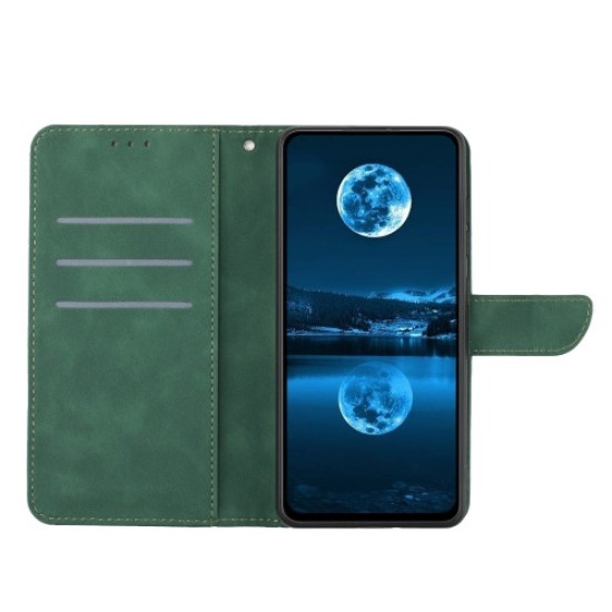 HT05 For Honor 90 Lite 5G / X50i 5G Wallet Leather Phone Case Skin-touch Imprinted Line Stand Cover - Green Huawei Cases Mobile
