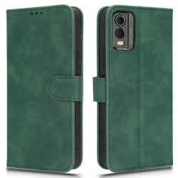 For Nokia C32 Anti-Drop Wallet Phone Case Skin-Touch Protective PU Leather Phone Cover with Stand - Green