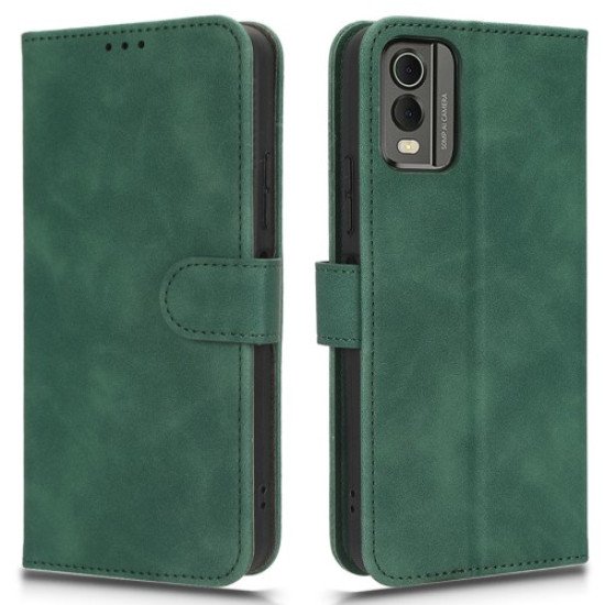 For Nokia C32 Anti-Drop Wallet Phone Case Skin-Touch Protective PU Leather Phone Cover with Stand - Green Nokia Cases Tablet