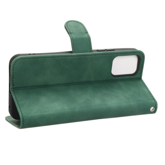 For Nokia C32 Anti-Drop Wallet Phone Case Skin-Touch Protective PU Leather Phone Cover with Stand - Green Nokia Cases Tablet