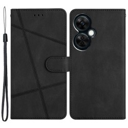 Θήκη Πορτοφόλι με Βάση Στήριξης (Όψη Δέρματος) με Γραμμώσεις για OnePlus Nord CE 3 Lite 5G / Nord N30 5G - Μαύρο
