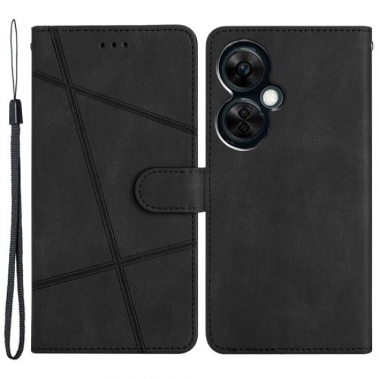 Stand Cover for OnePlus Nord CE 3 Lite 5G / Nord N30 5G Leather Phone Wallet Case Crazy Horse Texture Imprinted Lines Shell - Black OnePlus Mobile Cases