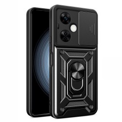 Υβριδική Θήκη Σιλικόνης και Πλαστικού με Πορτάκι Κάμερας και Δαχτυλίδι Κρατήματος για OnePlus Nord CE 3 Lite 5G - Μαύρο
