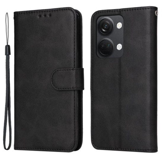 For OnePlus Nord 3 5G / Ace 2V Calf Texture Anti-scratch Phone Case Flip Wallet Stand Shell - Black OnePlus Mobile Cases