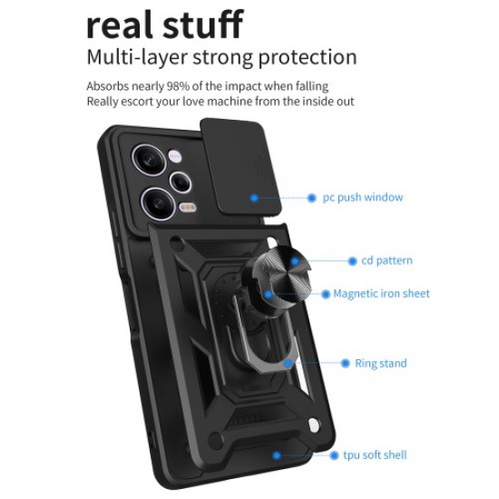 For Xiaomi Redmi Note 12 Pro 5G Kickstand PC + TPU Phone Case Slide Push Pull Camera Lens Protection Cover - Green XIAOMI Cases Mobile