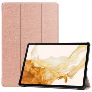 For Samsung Galaxy Tab S9+ Tri-Fold Stand Tablet Case PU Leather Shock Resistant Smart Cover - Rose Gold