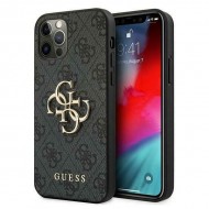 Guess 4G Big Metal Logo Σκληρή Θήκη PU για iPhone 12 Pro Max - Σκούρο Γκρι