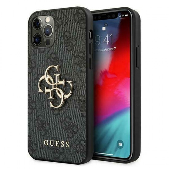 Guess PU 4G Metal Logo Case for iPhone 12 Pro Max - Grey Apple Cases Mobile