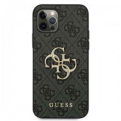 Guess 4G Big Metal Logo Σκληρή Θήκη PU για iPhone 12 Pro Max - Σκούρο Γκρι