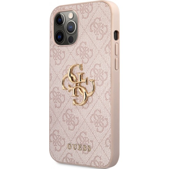 Guess PU 4G Metal Logo Case for iPhone 12 Pro Max - Pink Apple Cases Mobile